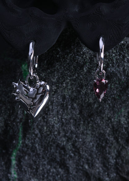 BASE Hoops + CRACKED HEART SPIKED Pendant + CRYSTAL DROP (plum) Pendant