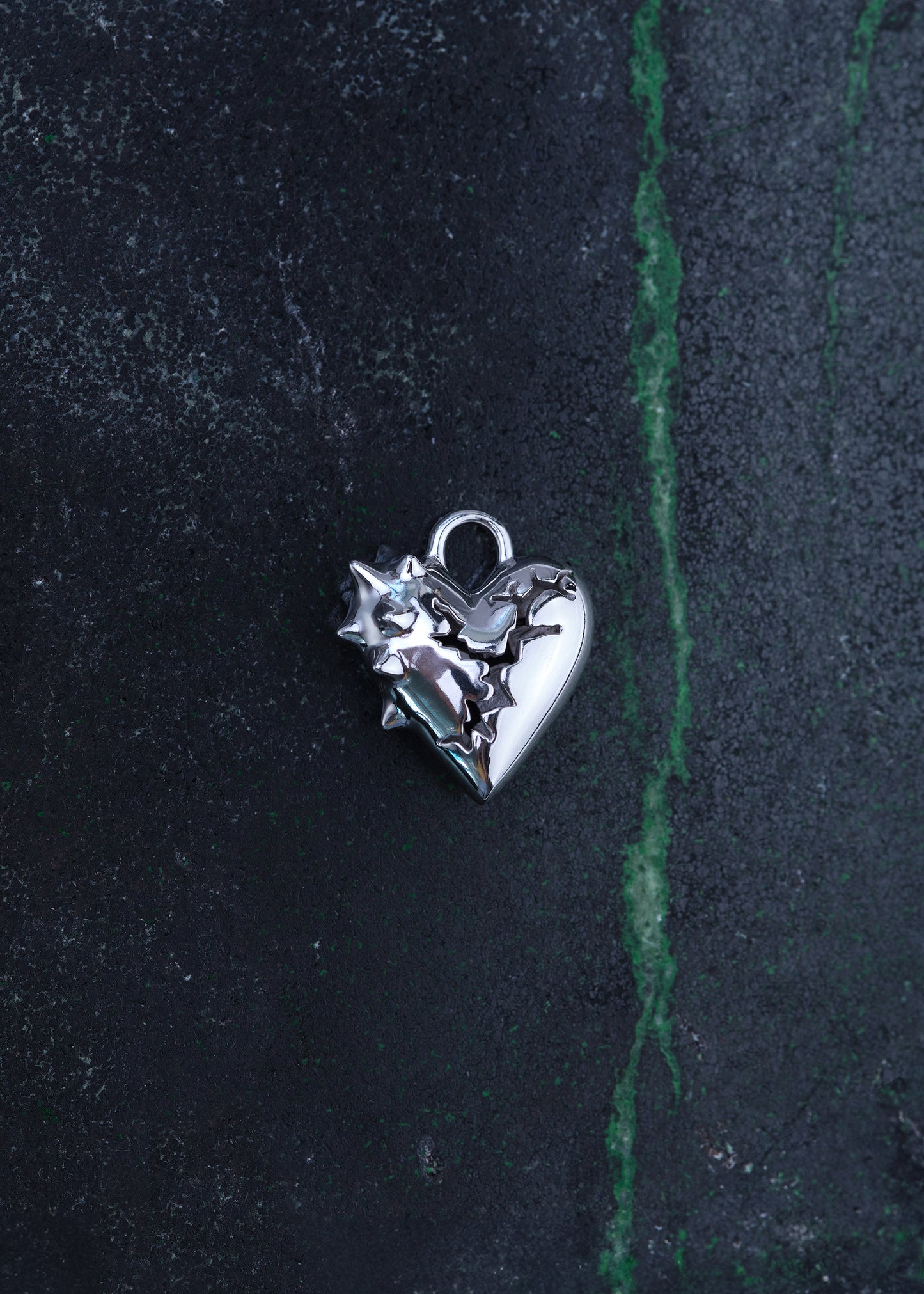 BASE Hoops + CRACKED HEART SPIKED Pendant + CRYSTAL DROP (plum) Pendant