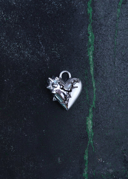 BASE Hoops + CRACKED HEART SPIKED Pendant + CRYSTAL DROP (plum) Pendant